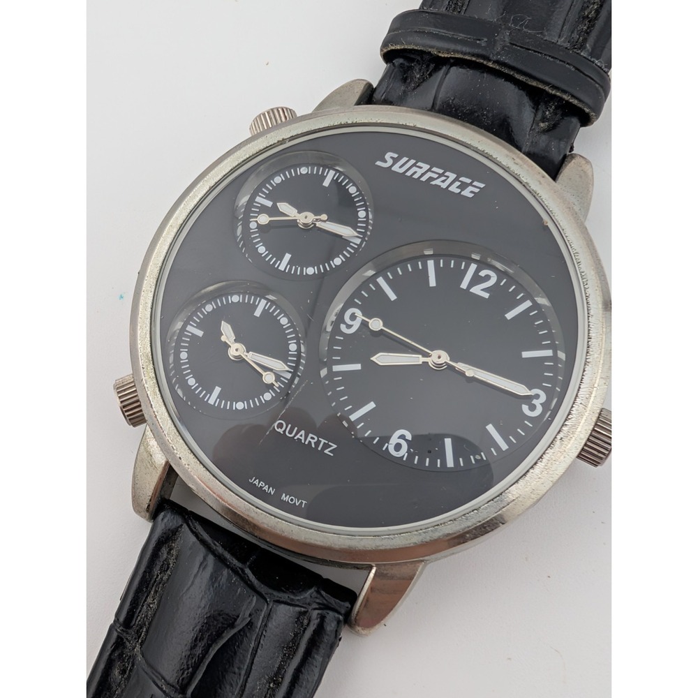 Surface Watch Men 51mm Case Multi Time Zone Black Band- New Battery